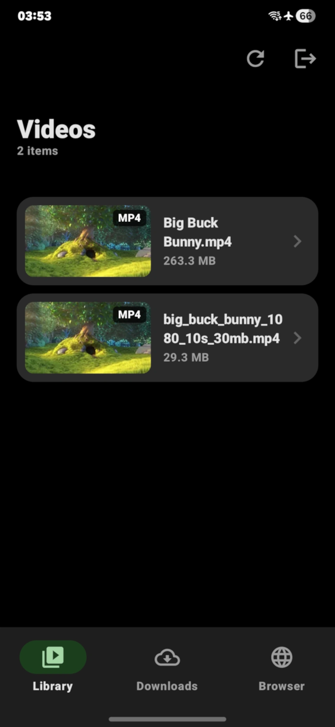 Video library (dark theme)